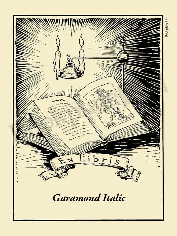 A106 - Bookplate with open book, candles and ex libris wording - Image 6