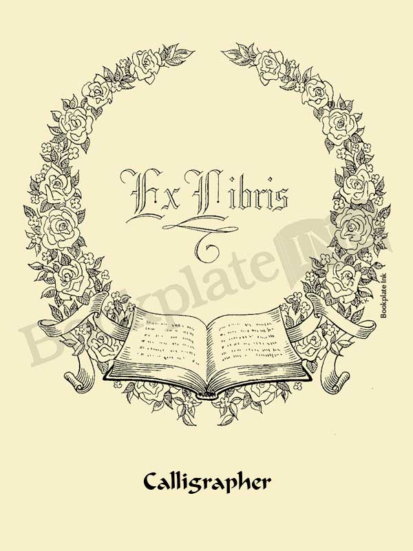 A112 - Bookplate with floral wreath and open book - 50 for $55 - Image 2