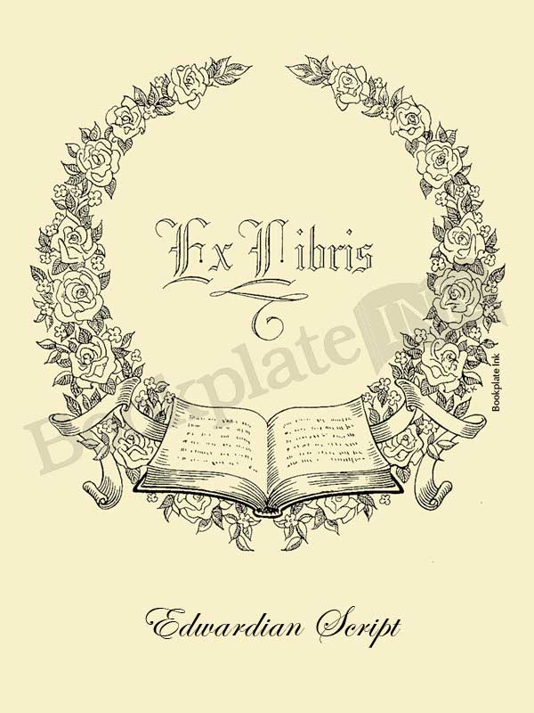 A112 - Bookplate with floral wreath and open book - 50 for $55 - Image 4
