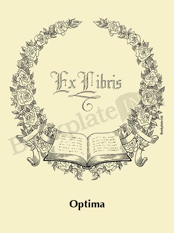 A112 - Bookplate with floral wreath and open book - 50 for $55 - Image 13
