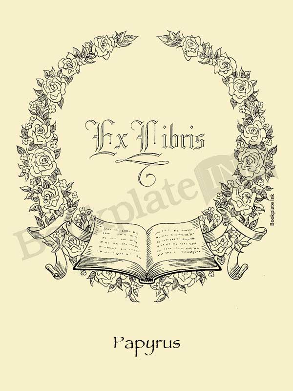 A112 - Bookplate with floral wreath and open book - 50 for $55 - Image 15
