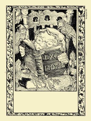 A116 - Bookplate with gnome and birds reading
