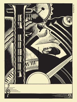 A120-jazz-music-bookplate-with-keyboard-and-trumpet