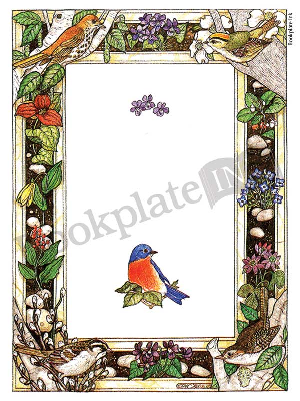 BP037 - Birds and flowers border bookplate