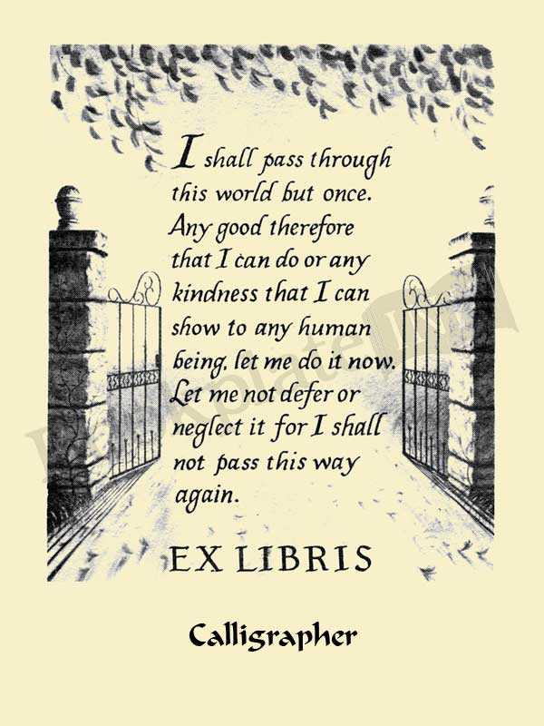 B217 - Bookplate with William Penn quote in open gate - Image 2