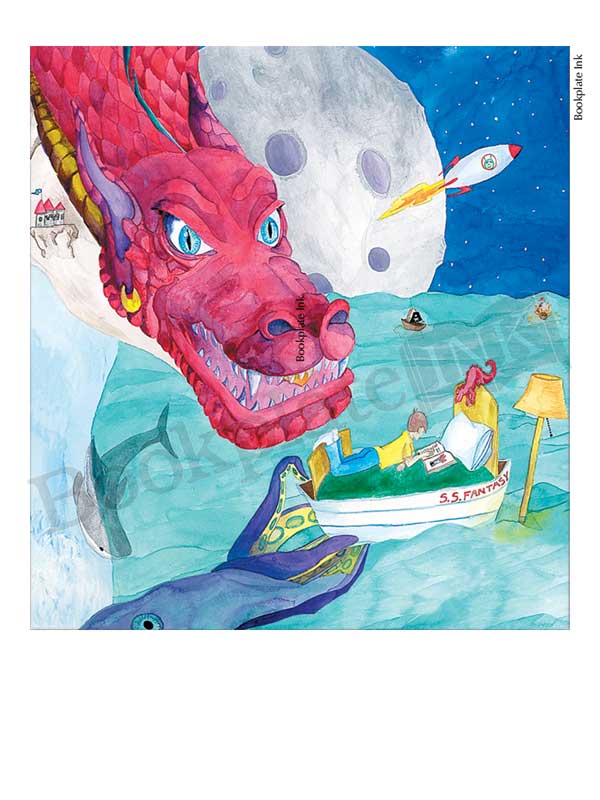 C109-Children-reading-in-boat-with-dragon-bookplate