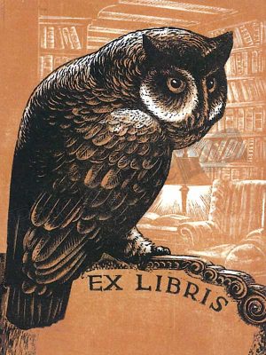 C206 - Owl woodcut bookplate by Lynd Ward