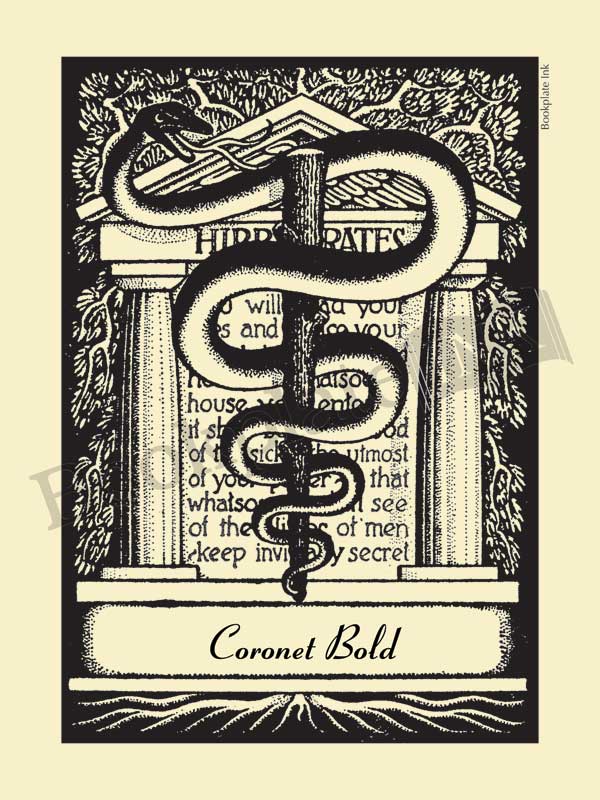 D7 - Medical bookplate with staff of Asclepius and Hippocratic Oath - Image 3
