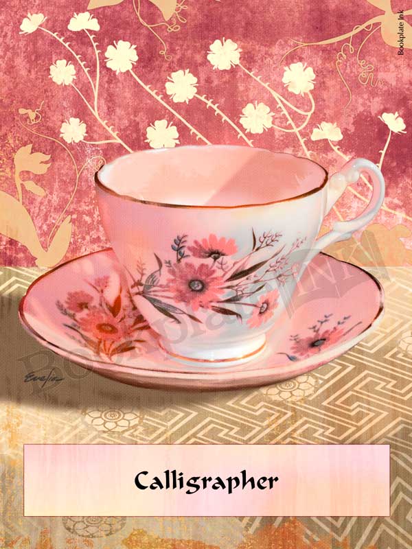 ES157 - China tea cup with flowers bookplate - Image 2