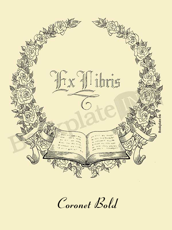A112 - Bookplate with floral wreath and open book - 50 for $55 - Image 3