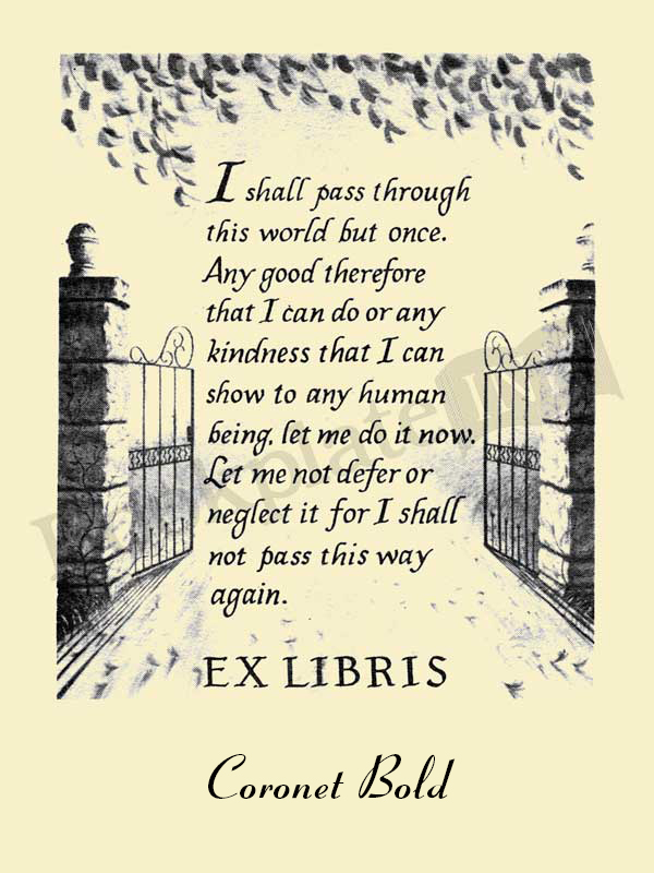 B217 - Bookplate with William Penn quote in open gate - Image 3