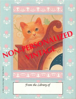 B268 - Cat on clock Antioch bookplate