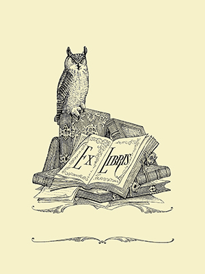 W3L Perched Owl Pringle bookplate, printed by letterpress